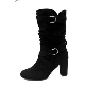 BAMBOO Black Heeled Slouch  Faux Suede Boots Size 10 Daystar-01S New Without Tag